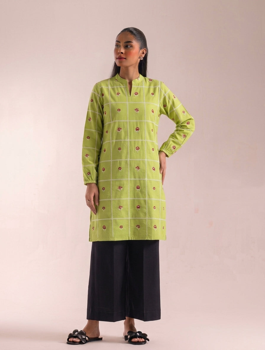 Mint Rose Mosaic Embroidered Kurti