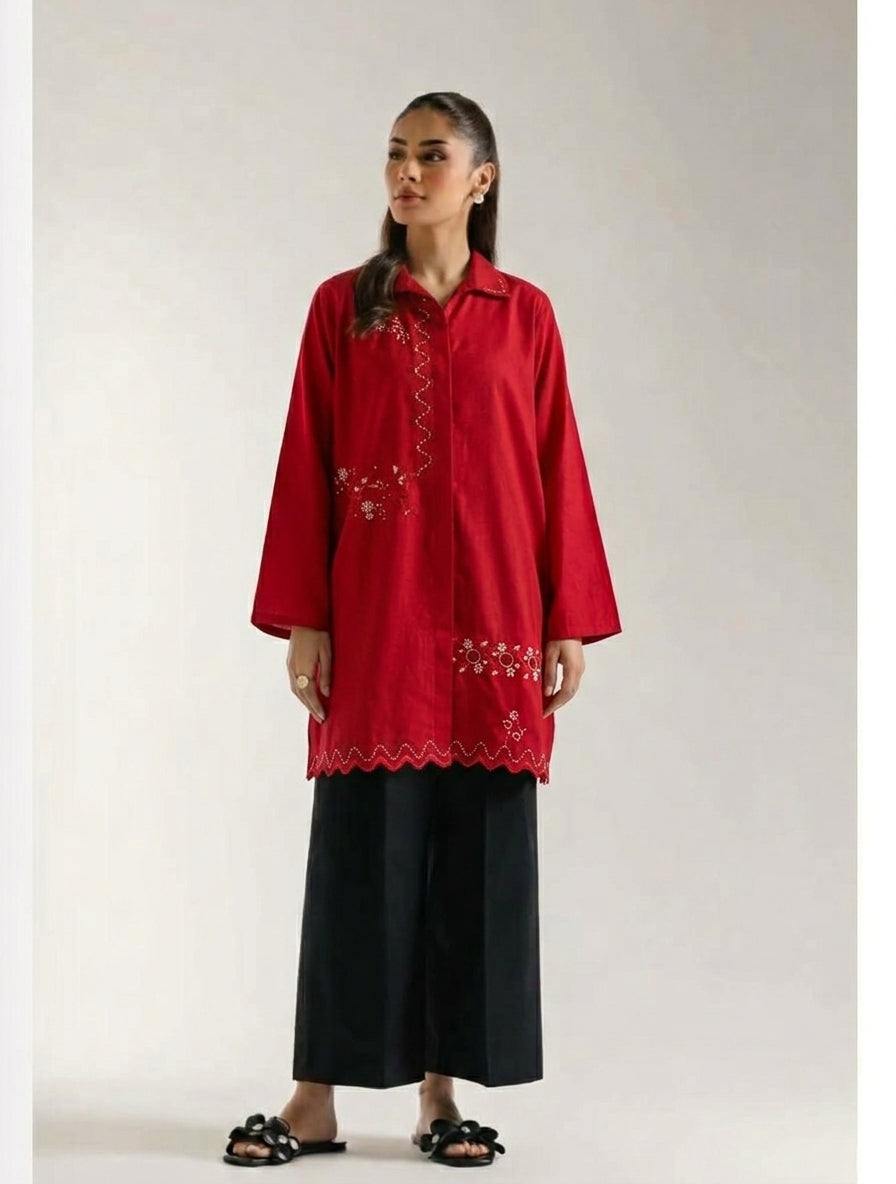 Ruby Vine Elegance Embroidered Kurti