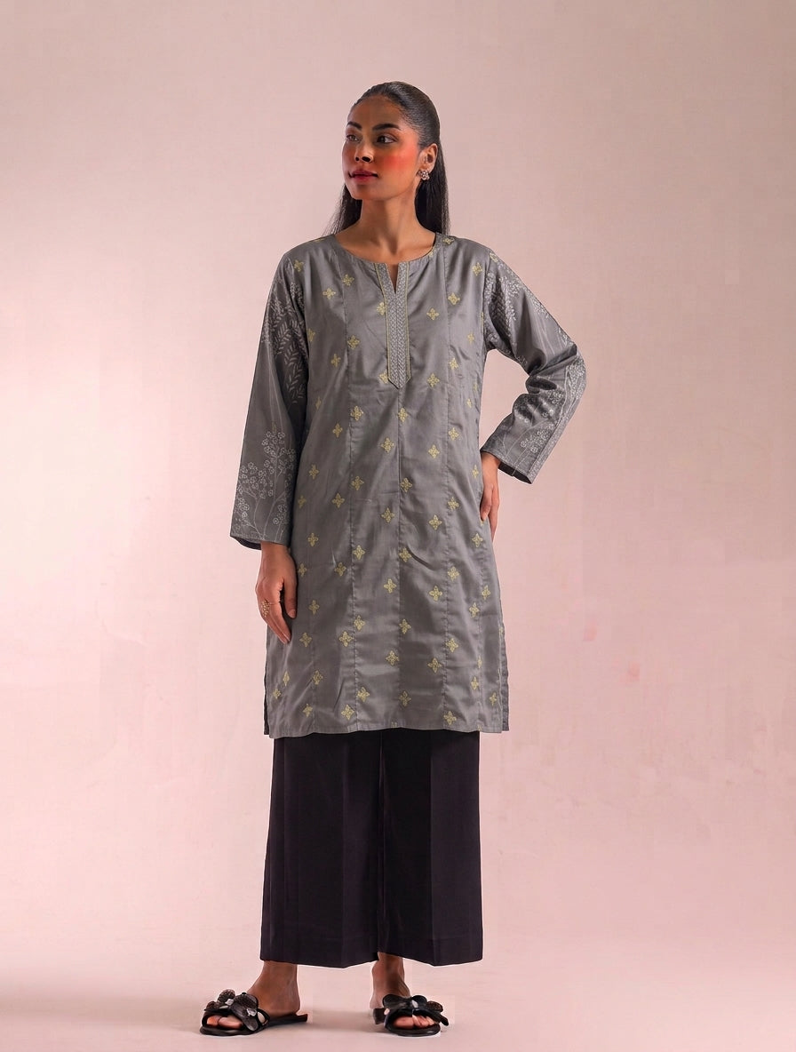 Soft Bloom Grey Kurti