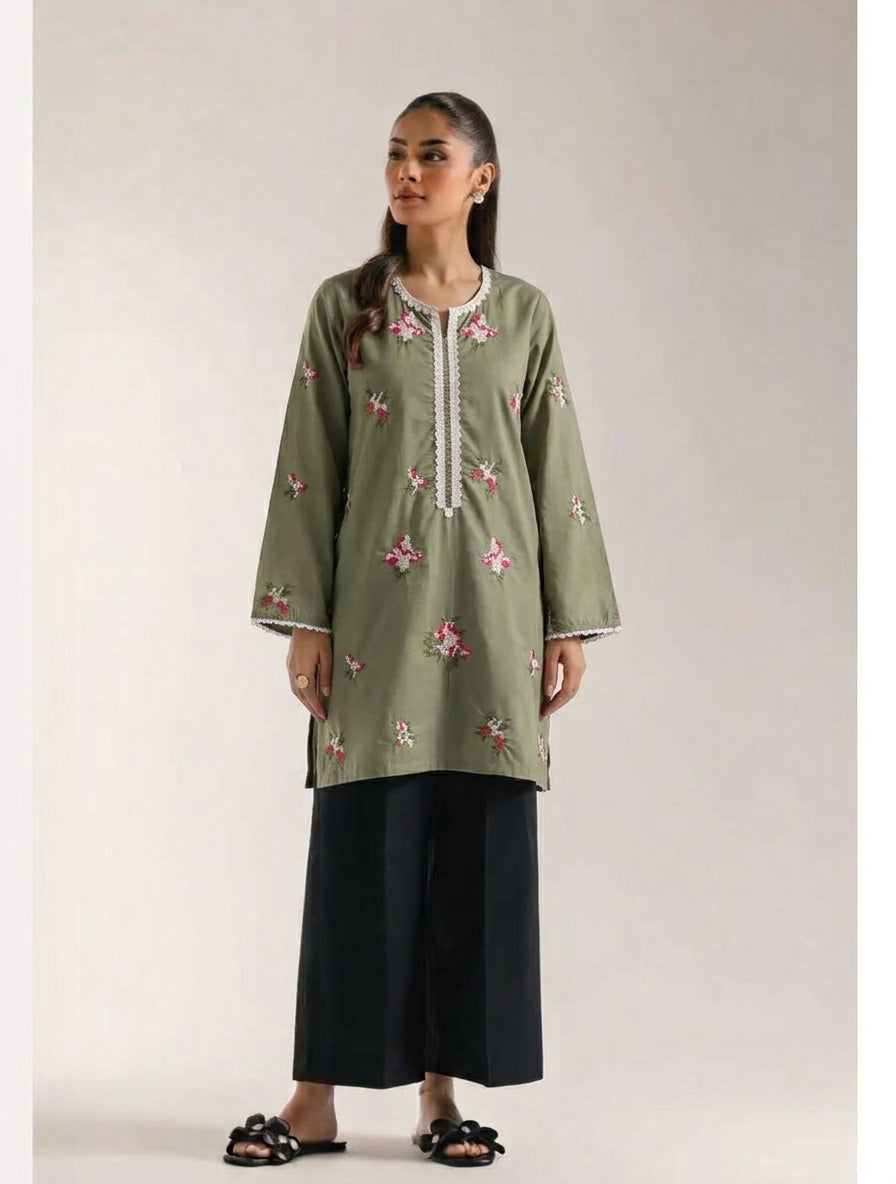 Olive Blossom Embroiderd Kurti