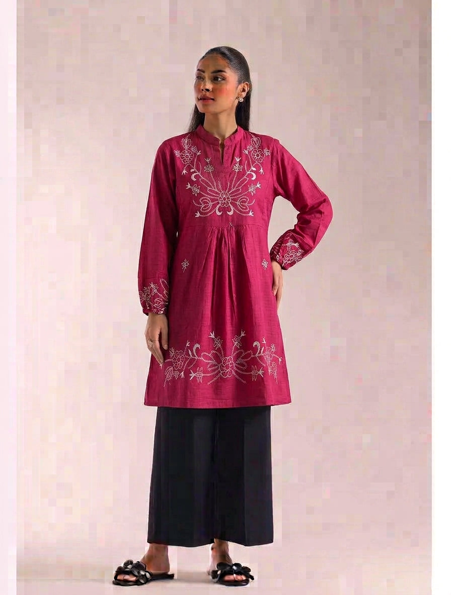 Fuchsia Rose Affair  Embroidered Kurti