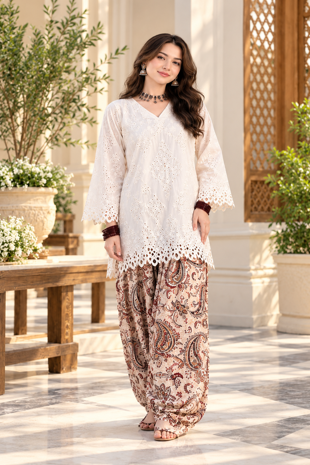 Vintage Charm 2pcs  With Farshi Shalwar