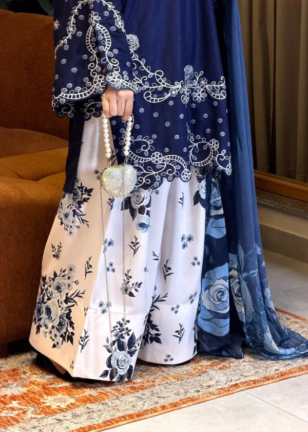 Sapphire Bloom 3Pcs With Farshi Shalwar
