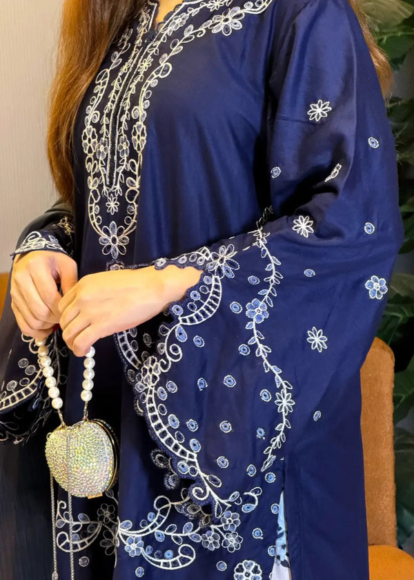 Sapphire Bloom 3Pcs With Farshi Shalwar