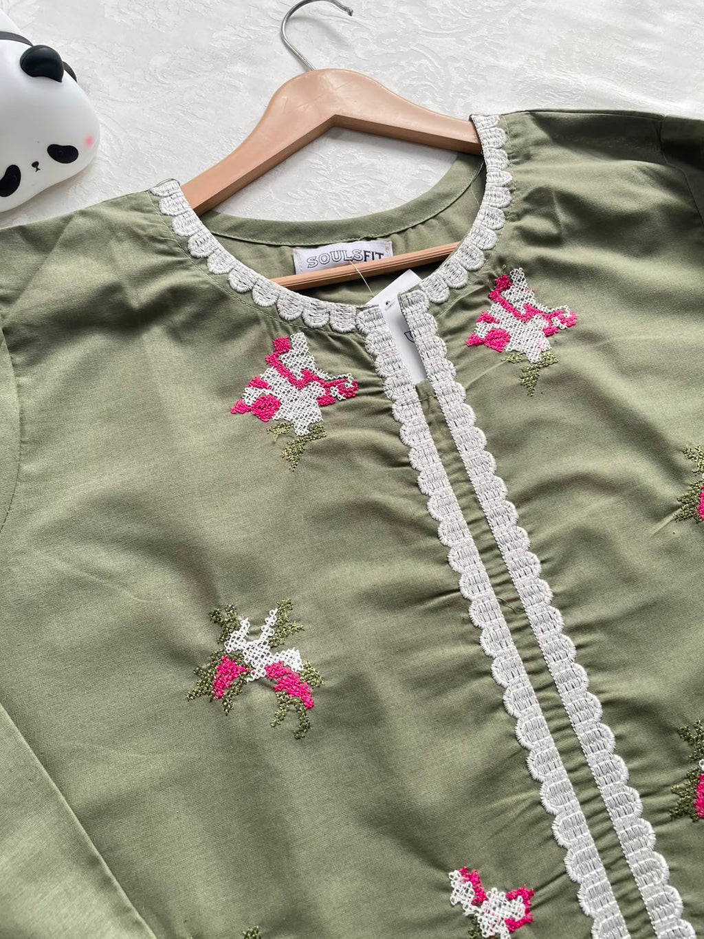Olive Blossom Summer Cotton Embroiderd Kurti