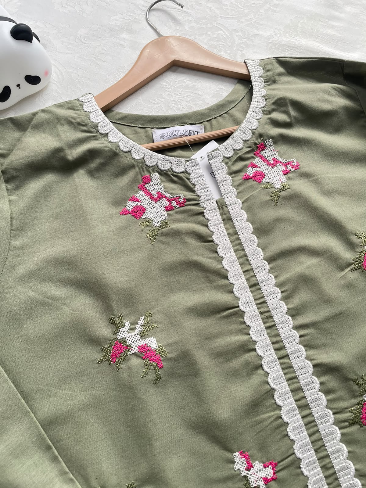 Olive Blossom Summer Cotton Embroiderd Kurti