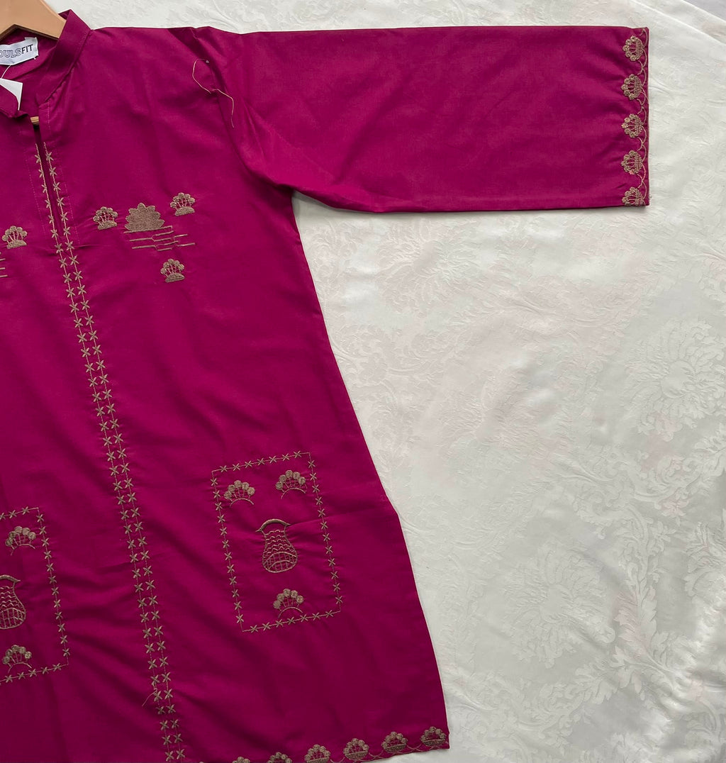 Fuchsia Flora Summer Cotton Embroidered Kurti