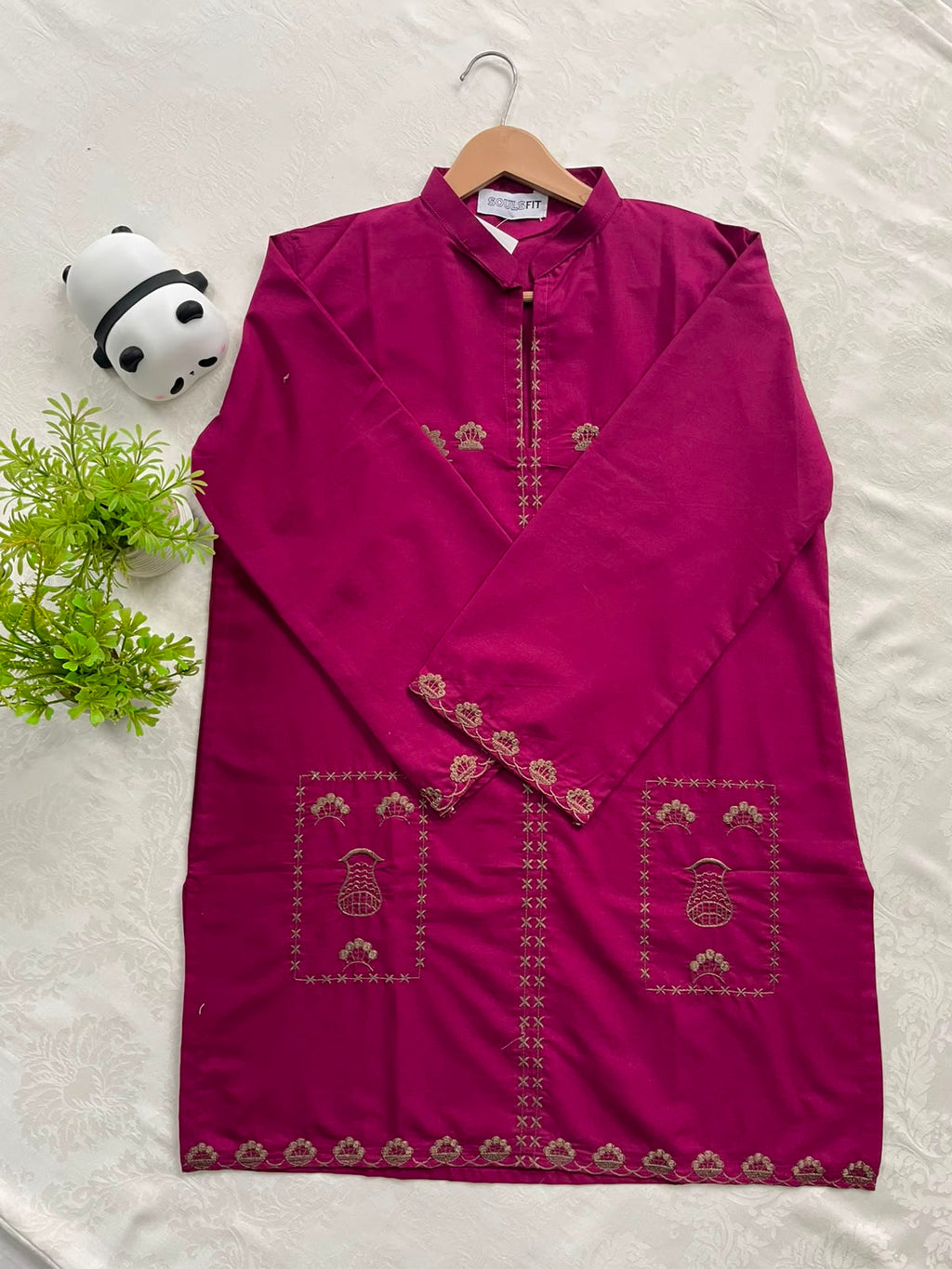 Fuchsia Flora Summer Cotton Embroidered Kurti