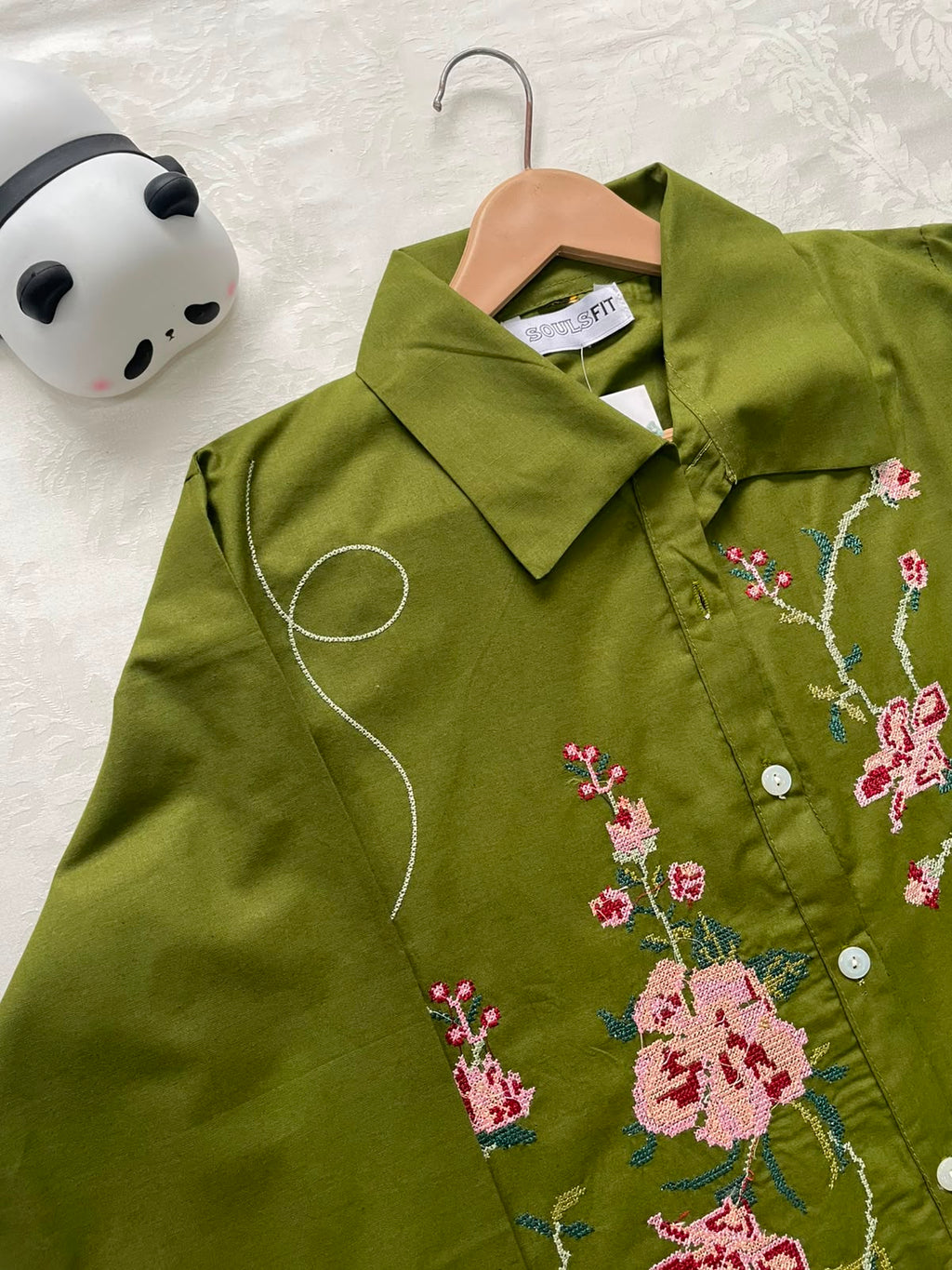 Olive Meadow Bloom Summer Cotton Embroidered Kurti