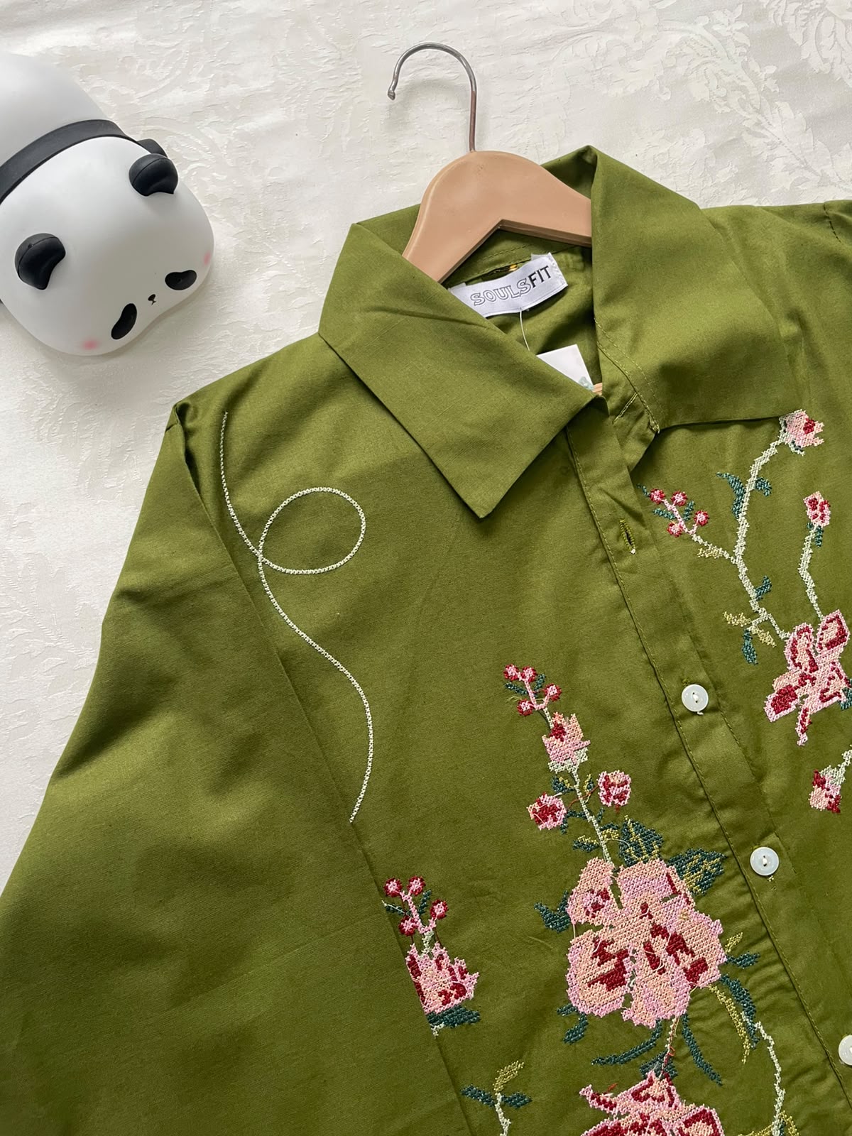 Olive Meadow Bloom Summer Cotton Embroidered Kurti