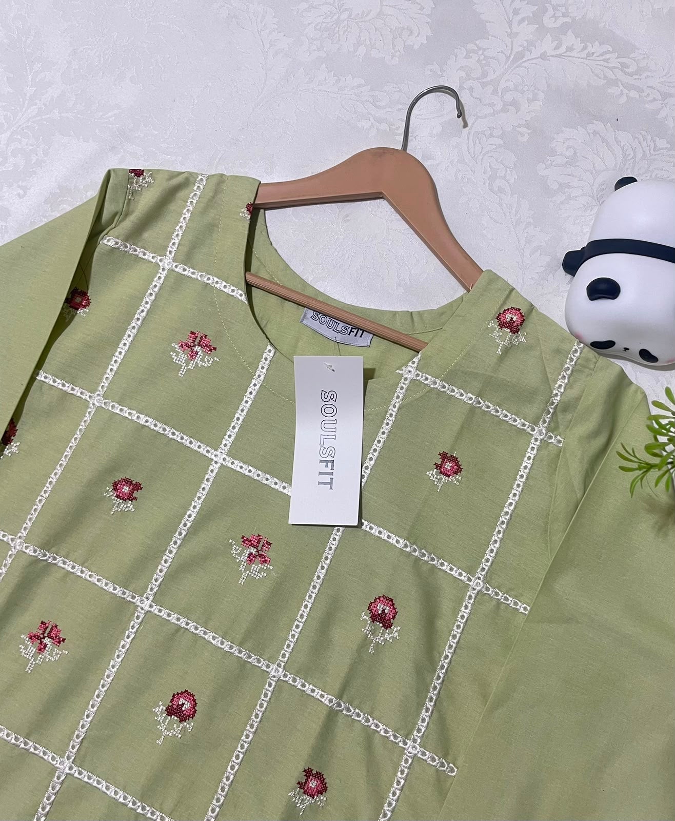 Mint Rose Mosaic Summer Cotton Embroidered Kurti
