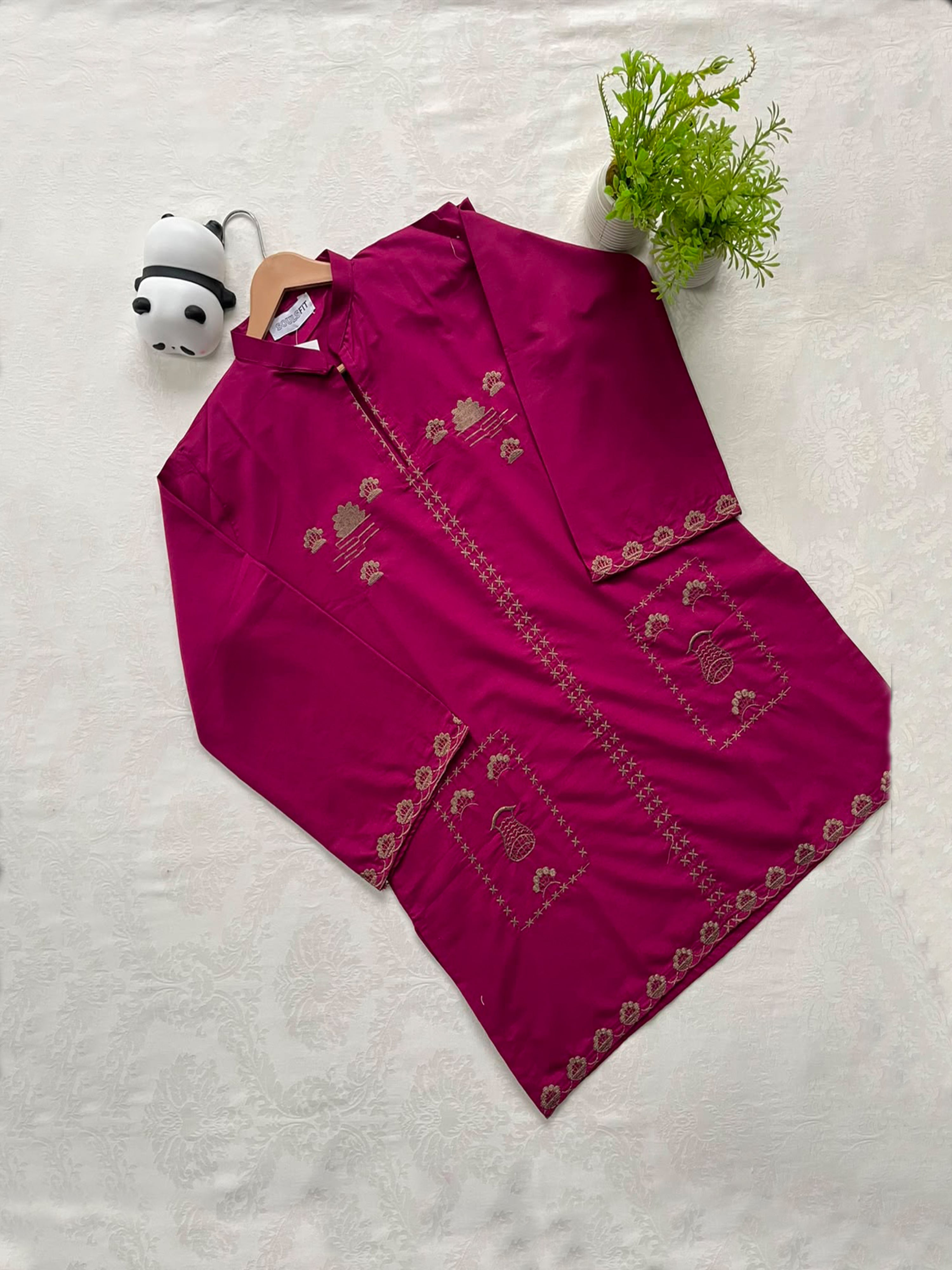 Fuchsia Flora Summer Cotton Embroidered Kurti