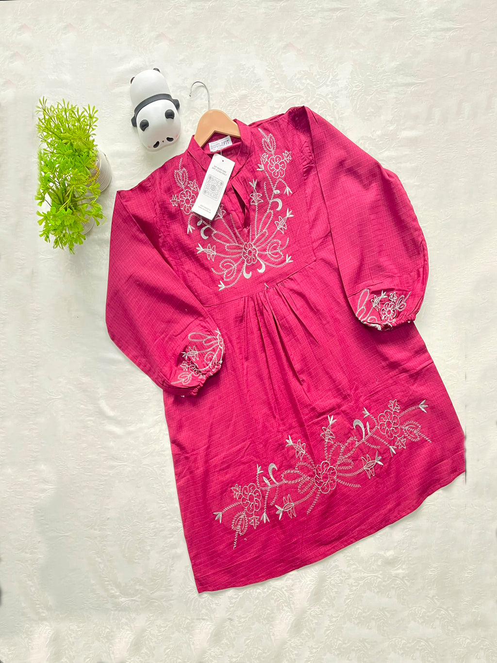 Fuchsia Rose Affair Summer Cotton Embroidere Kurti