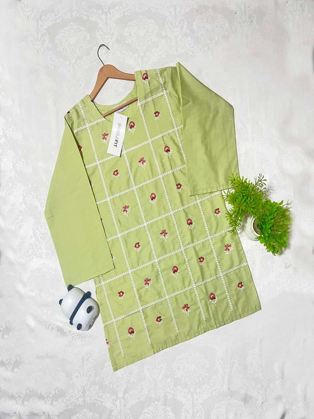 Mint Rose Mosaic Summer Cotton Embroidered Kurti